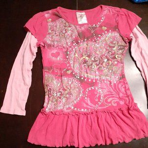 KnitWorks Long Sleeve Top Size L (16?) Girls Pink Hearts